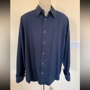 CLAIBORNE Modern Fit Mens Silk Dressy Shirt Navy Blue Button Down Long Sleeve XL